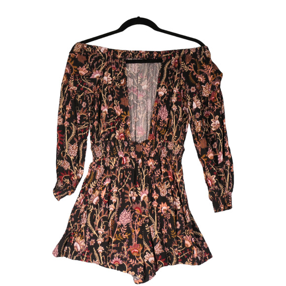 Free People Off Shoulder Romper Womens S Black Floral Low Back Hippie Boho - Picture 13 of 16